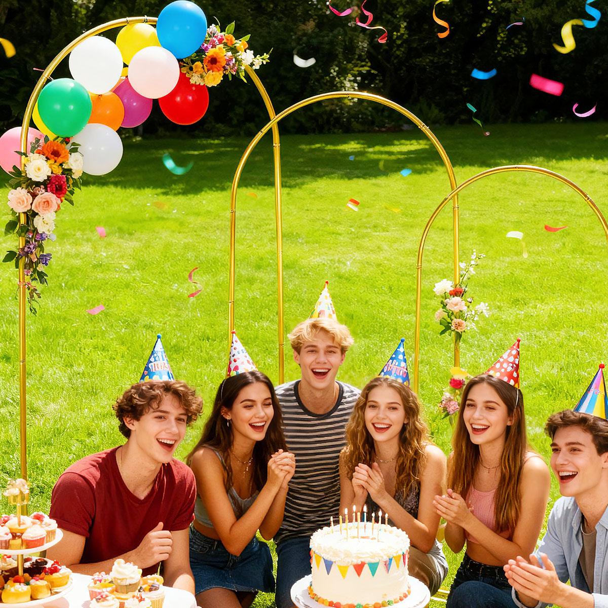 3-Pack Golden Arch Kits, Adjustable & Portable Background Stand for Party Wedding Garden Balloon Decor Flowers Arches (6FT+6.6FT+7.2FT）