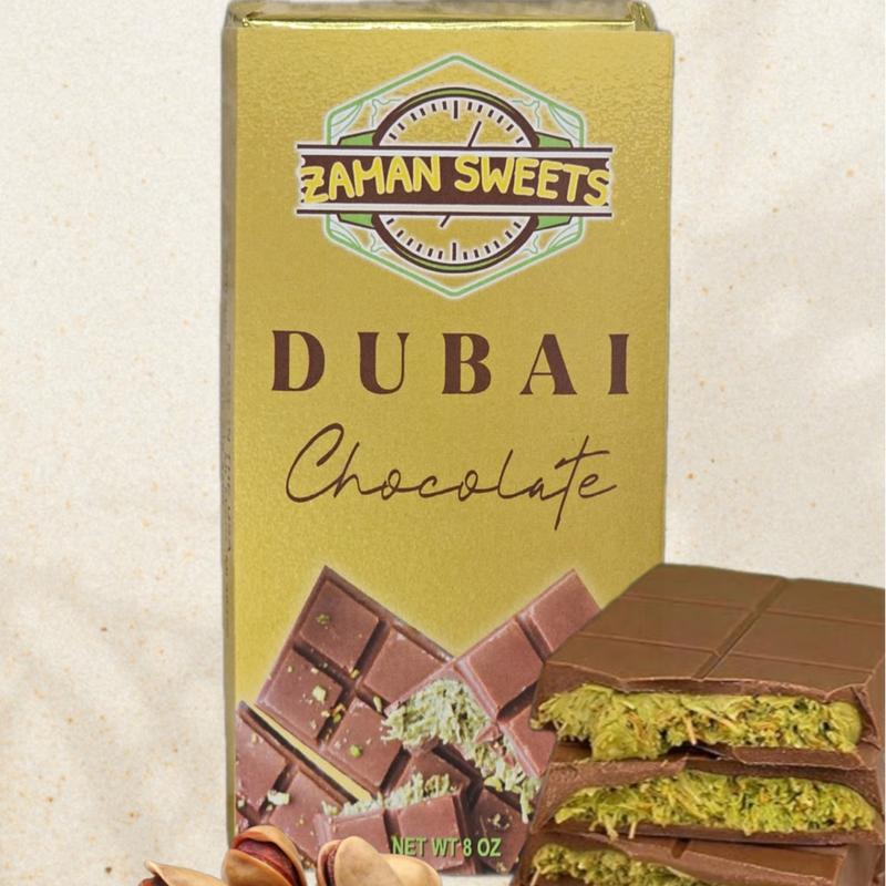 Zaman Sweets Dubai Chocolate with Pistachio Filling Rich Milk Chocolate Wrapping Perfect Sweet Snack for Various Occasions