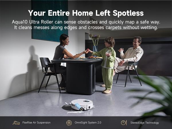 DREAME Aqua10 Ultra Roller Robot Vacuum and Mop & 30,000Pa Suction, Self-Cleaning Dock & Extending Roller Mop, Heat-Washes & Dries, Carpet Protection, AI Camera & LiDAR Avoidance Tech, Voice Control