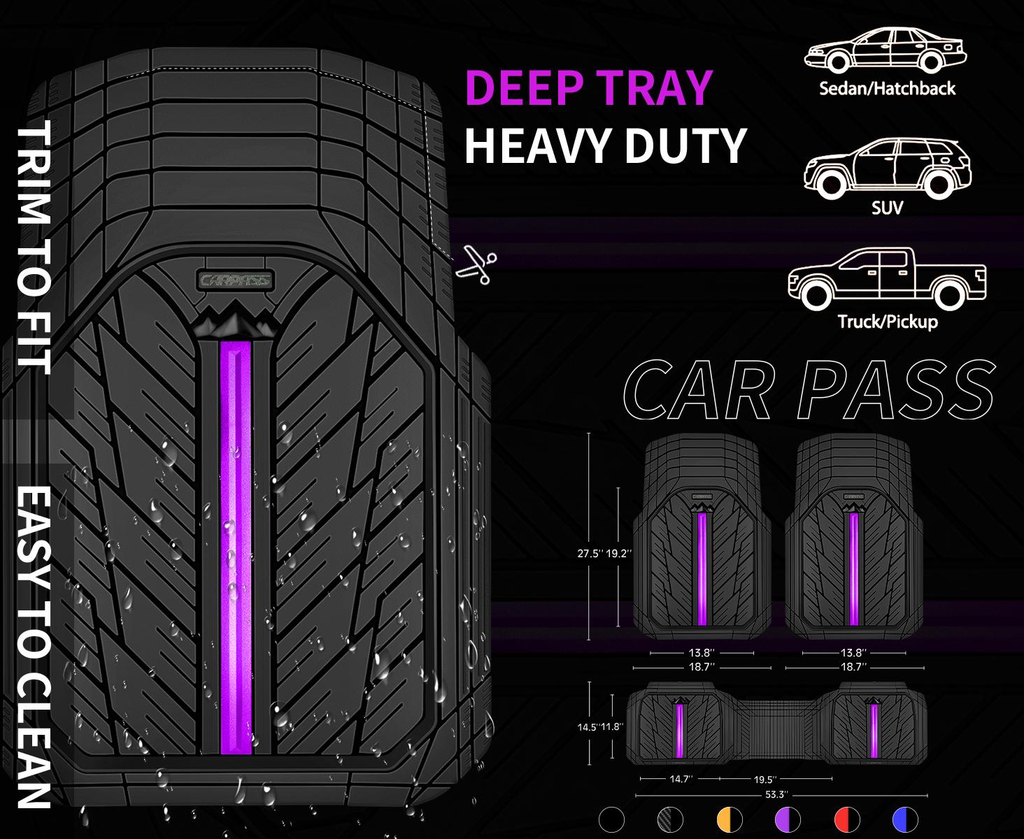 CAR PASS Durable Rubber Car Floor Mats, Deep Waterproof Car Mats All Weather, Universal Trim-to Fit Automotive Floor Mats for Car SUV Truck Van, Durable Floor Liners Solid