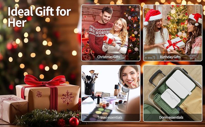 Valentine’s Day Gift for Her | KEIMI Portable LED Light Makeup Mirror, Adjustable Touch Lighting, 2X/3X/5X Magnification Foldable Vanity Mirror