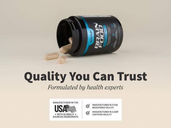 Snap Supplements - Brain Food - 30 Servings - Natural Supplement Capsules Edible Dietary