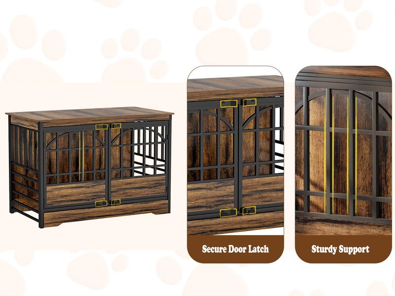 COZPAW Heavy Duty Dog Crate Furniture, 52/78/86 Inch Wooden Dog Kennel Indoor for XLarge Breed, Dog Crates for Large Dogs with Double Doors, Decorate as House TV Stand, End Table-White Brown