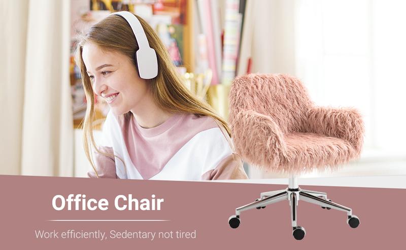 HOMCOM Mid-Back Office Chair, Swivel Vanity Chair with Adjustable Height and Wheels, Computer Desk Chair for Home Office or Bedroom
