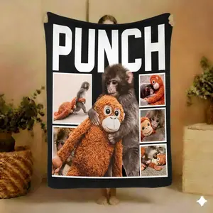 Team Punch Monkey Blanket, Cute Monkey Throw Blanket, Funny Family Blanket Gift, Soft Fleece Throw for Kids Adults
