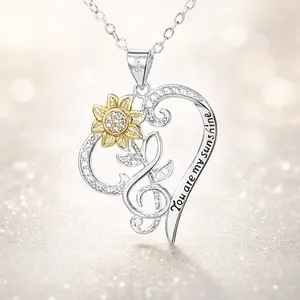 Pastoral Two-tone Sunflower Heart Clavicle Necklace - Quiet Luxury Trendy It Girl Ins Aesthetic Romantic Sentimental Statement Jewelry Accessories for Women Valentines Gifts for gf