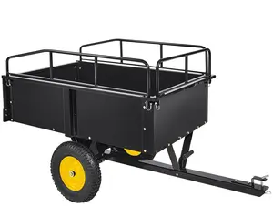 Garvee Heavy Duty Steel ATV Trailer Dump Cart, 750 Lbs Capacity, 15 Cubic Feet Tow-Behind Utility Trailer with Removable Sides for Garden, Yard, and Lawn Mower Tractor Use
