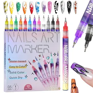 12-Color 3D Nail Art Pen Set, 0.5MM Fine Tip, Dotting Drawing Liner Brush for DIY Nail Art & Manicure