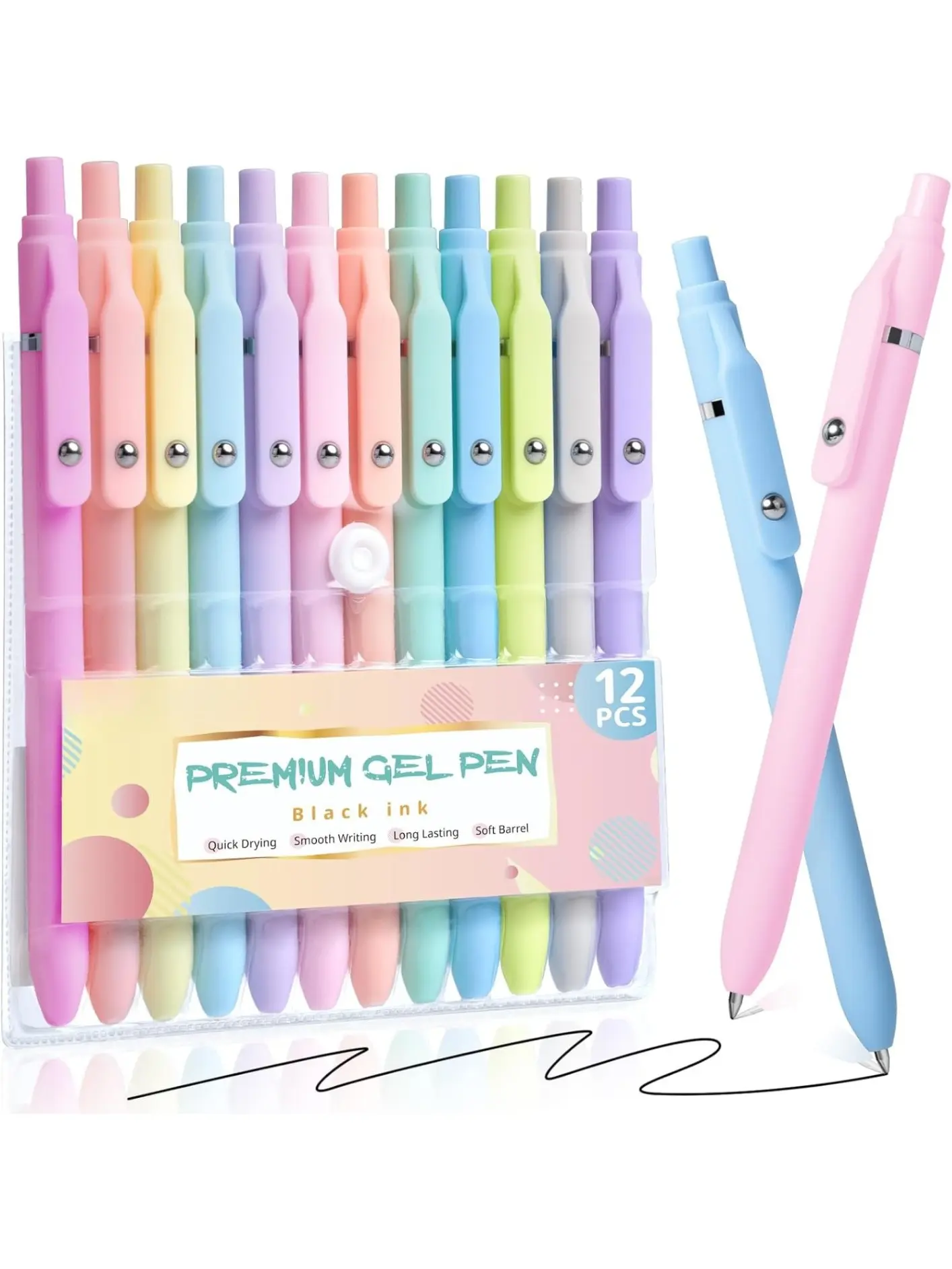 12 Pcs 0.5mm Fine Point Aesthetic Pens, Quick Dry No Smudge, Smooth Writing Comfortable Grip Pen, Cute Black Ink Journaling Pens for School Supplies Office Desk Accessories