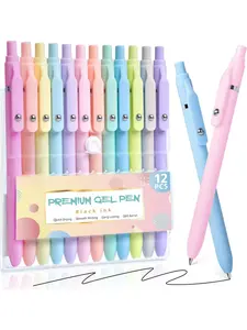 12 Pcs 0.5mm Fine Point Aesthetic Pens, Quick Dry No Smudge, Smooth Writing Comfortable Grip Pen, Cute Black Ink Journaling Pens for School Supplies Office Desk Accessories