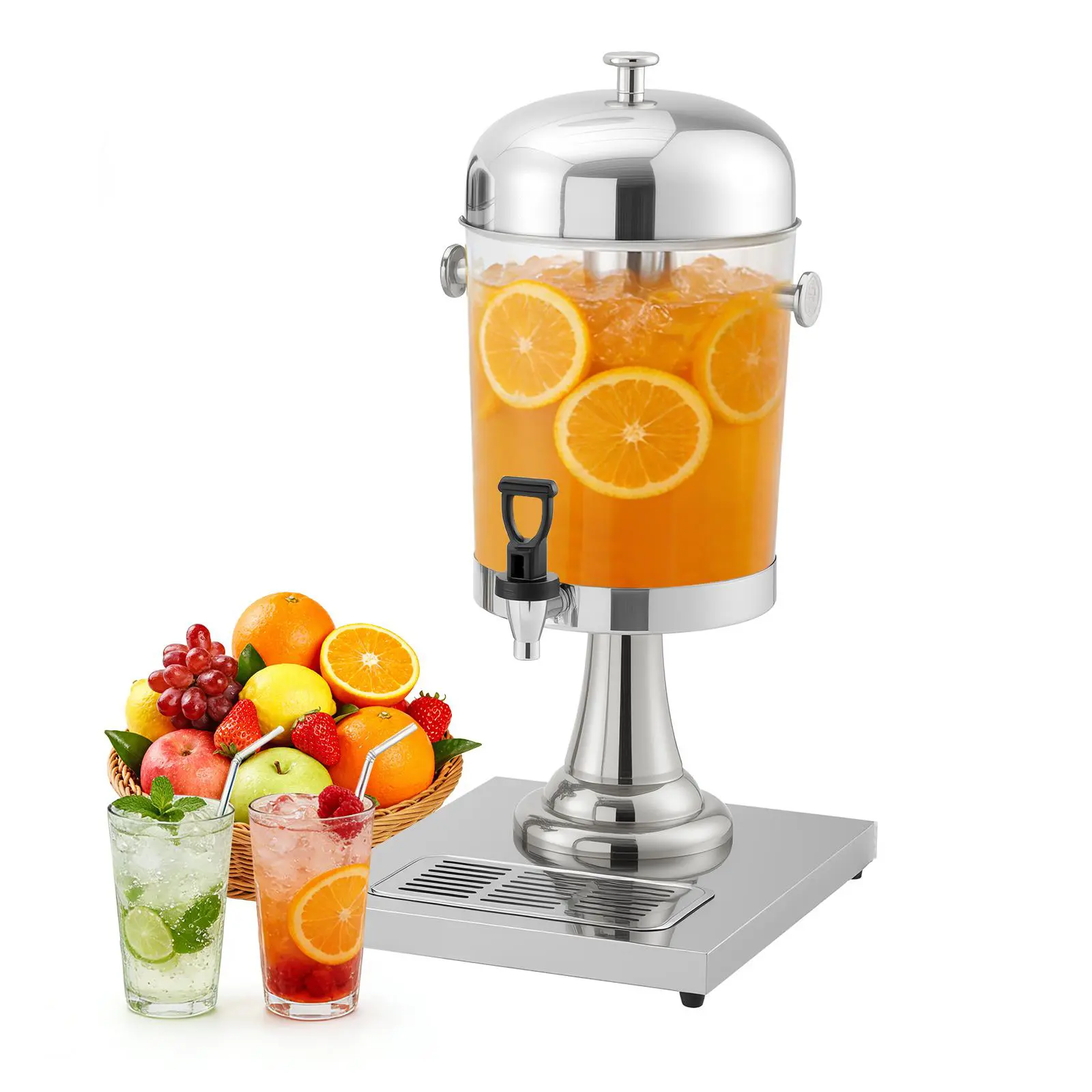 Commercial Stainless Steel Beverage Dispenser with Ice Core 2.2 4.4 Gallon Large Juice Drink Dispenser No Dilution Mimosa Bar Cold Iced Tea Lemonade Server with Drip-Free Spigot Container for Catering Party Wedding Buffet