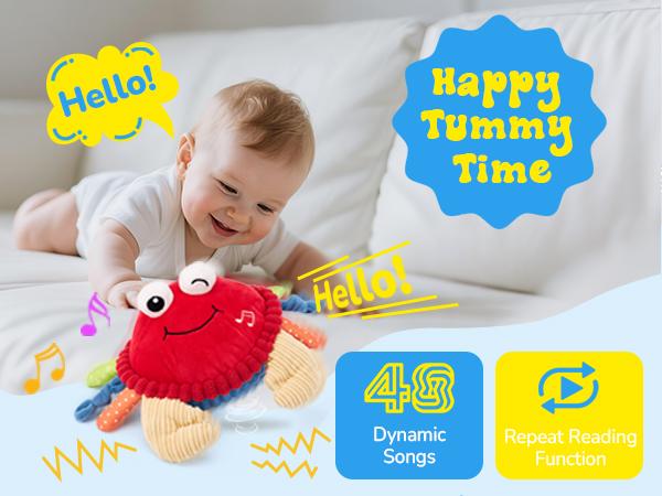 Hahaland Musical Crab Plush Toy-48 Songs & Repeat what you say-Crawling Musical Dancing Walking Moving Bouncing Learning Crab-Sensory Toddler Toys for Birthday 0-3 Months/6-12 Months Easter Basket Stuffers