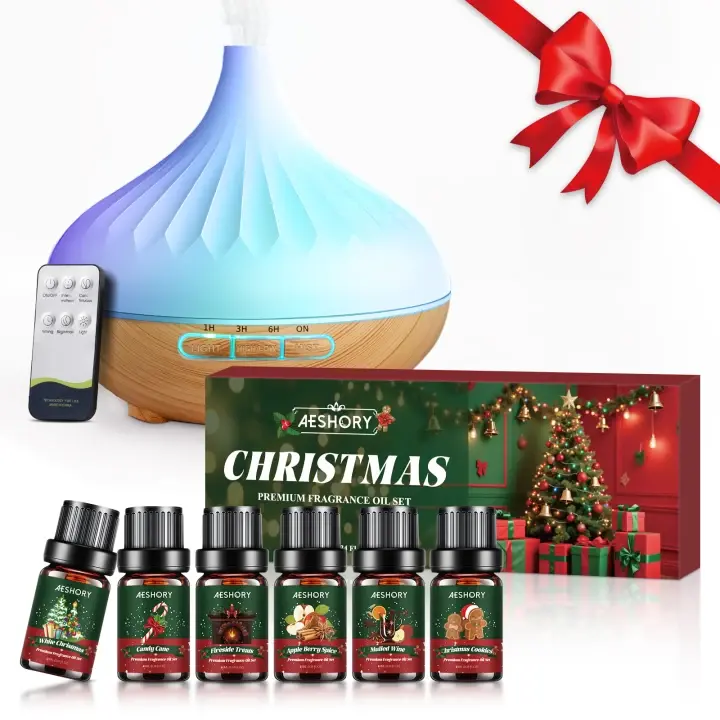 Christmas Aromatherapy Gift Box – Diffuser + 6 Holiday Oils, Bring Cozy Fragrance to Your Home
