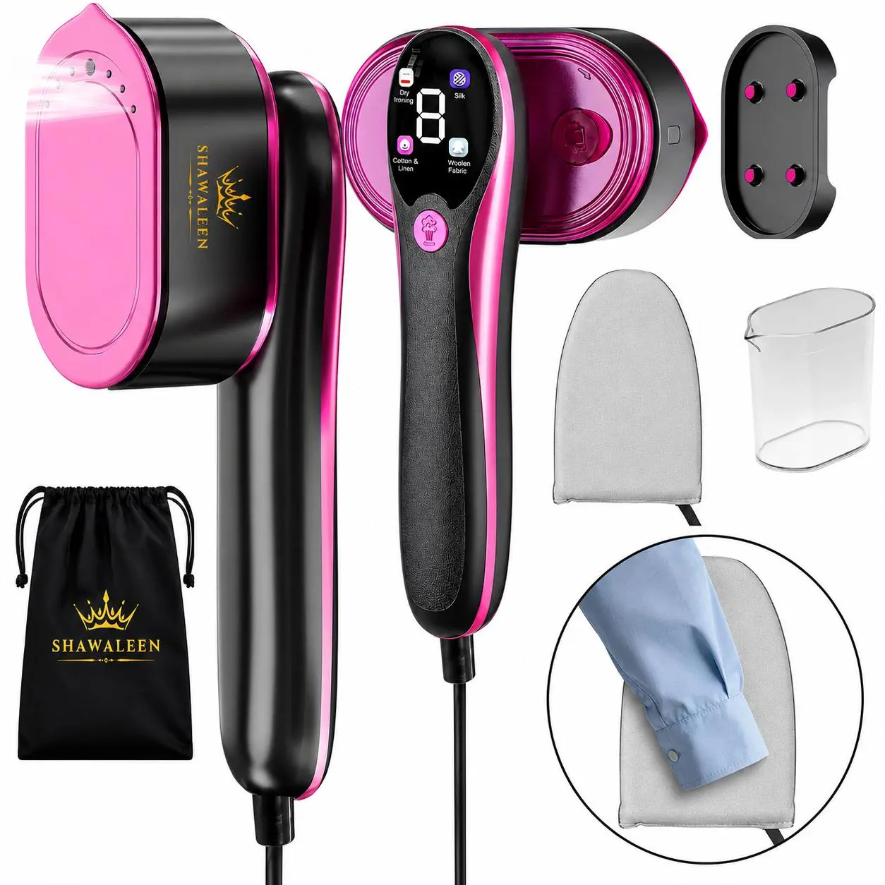 Travel Steamer for Clothes with Ironing Gloves, All-Fabric Wrinkle Removal 4 Adjustable Modes, 10s fast Heat Up, Large Ceramic Heat Panel, 100ml water tank, 2in1 Steamer Iron1200W (110-120V)