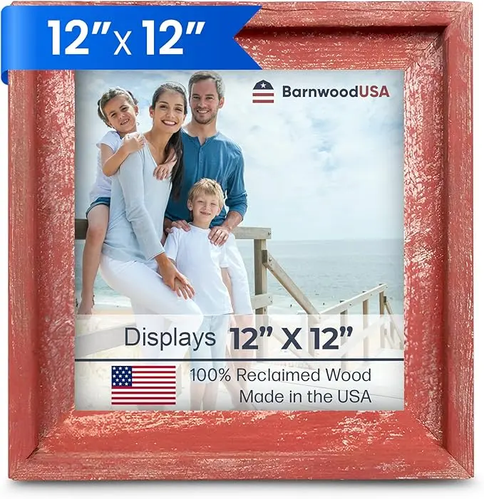 BarnwoodUSA Farmhouse Rustic Photo Frame - Reclaimed Wood, Crafted in USA, Clear Plexiglass, Border, Landscape Compatibility, Photo Mount, Sizes 12x12in,12x18in,16x20in,24x36in, Ideal for Living Room, Office