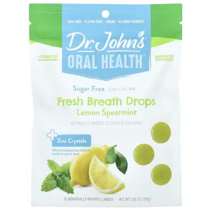 Dr. John's Healthy Sweets Oral Health™, Fresh Breath Drops, + Zinc Crystals, Lemon Spearmint, Sugar Free, 24 Individually Wrapped Candies, 3.85 oz (109 g)