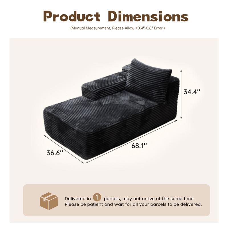 Extra-Large Boneless Cloud Chair Comfy Modern Foam Sofa Bed Modern minimalist black velvet lazy person’s sofa, modular design, no armrests, single-seat recliner.