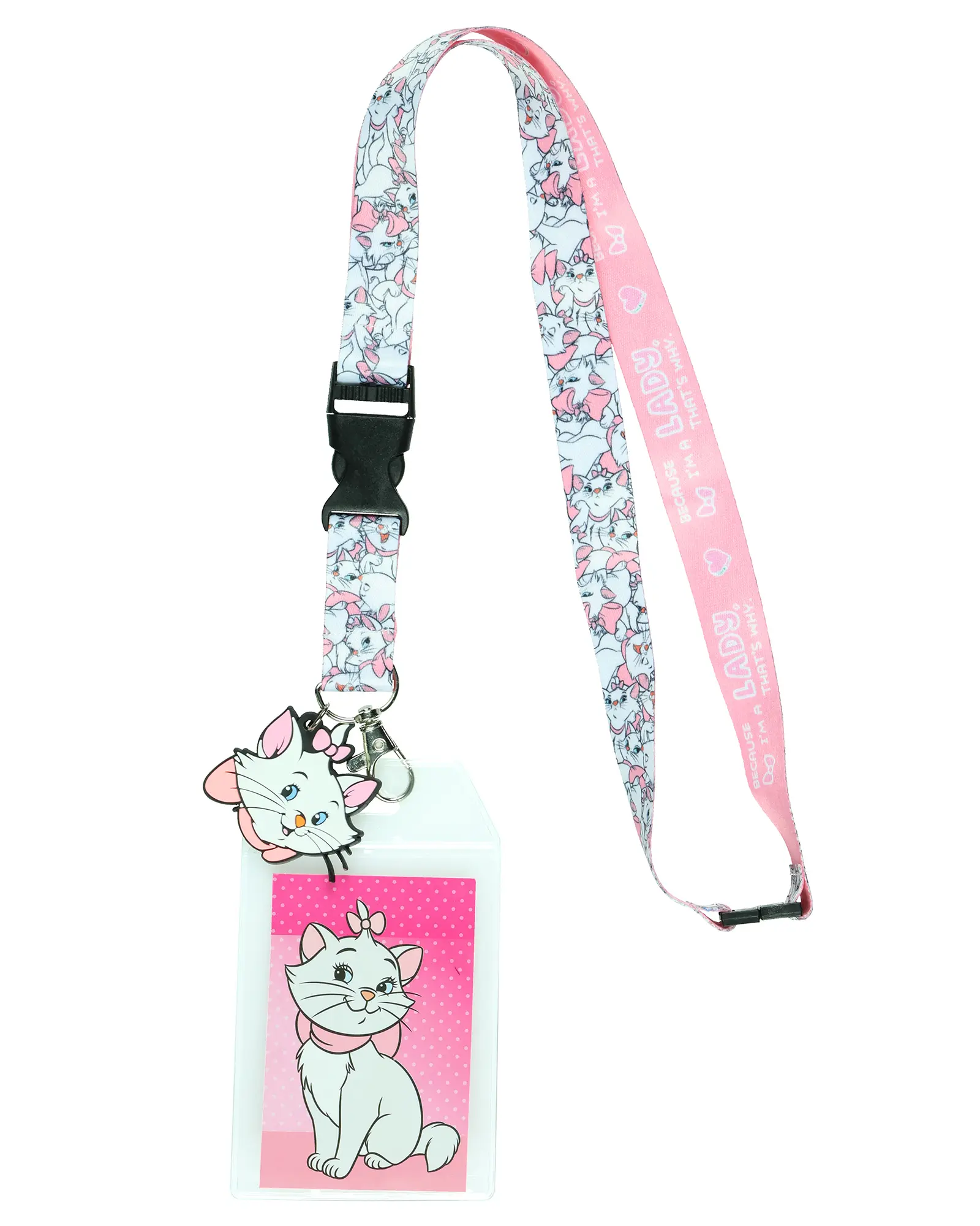 Disney Aristocats Marie Because I'm a Lady Breakaway Lanyard ID Badge Holder with 2" Marie Rubber Charm