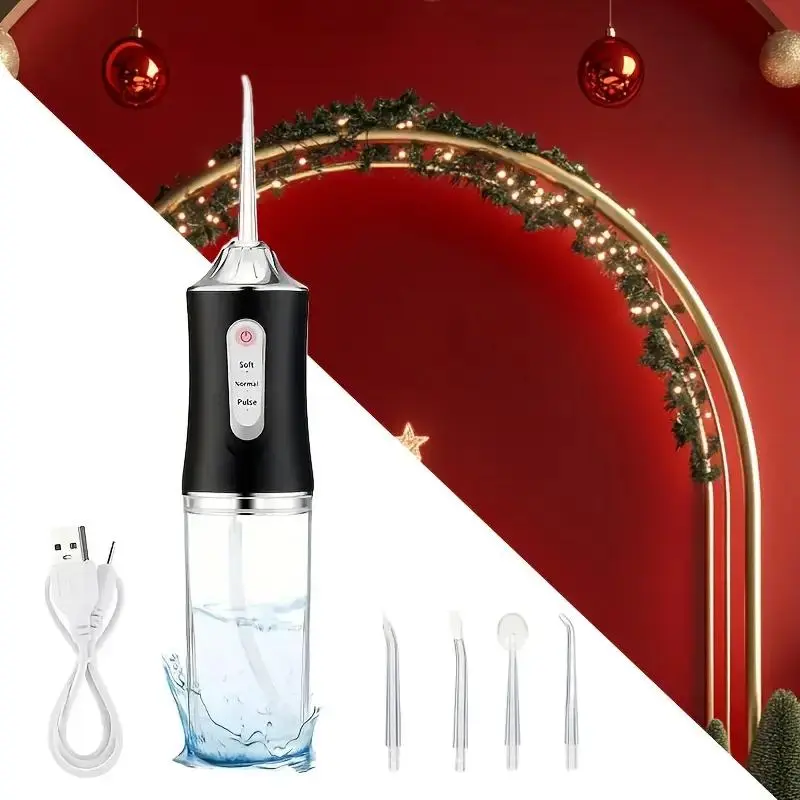 Rechargeable Li-ion Oral Irrigator - Compact Convenient Water Flosser with 4 Nozzles, 800mAh Battery for Daily Oral Care Cleansing of Hard-to-Reach Mouth Areas, 1 Unit, One Unit