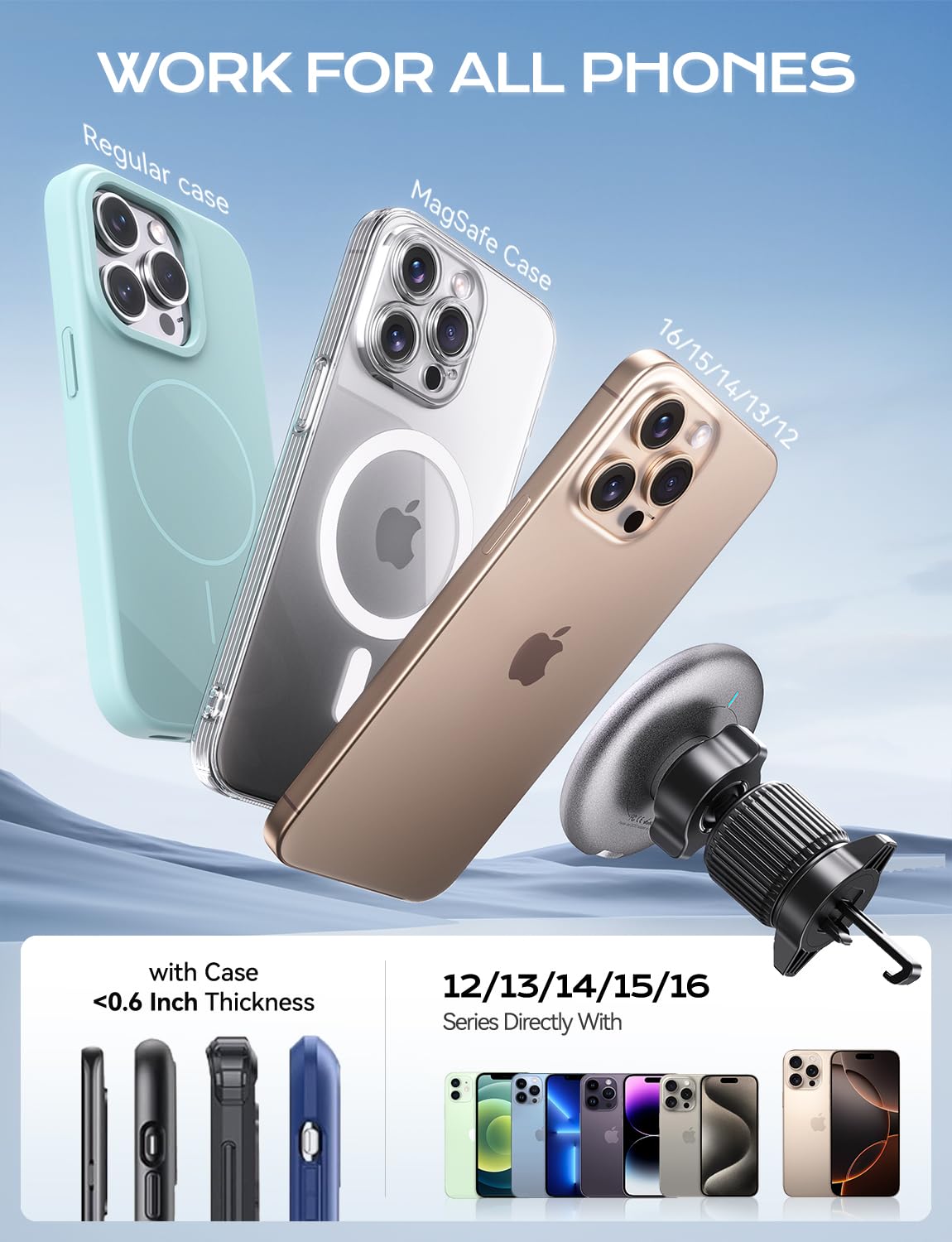 Phone Holders Mounts Stand For Magsafe Car Mount 15W MAGFAST Car Charger | LED Magnetic with Air Vent Holder for iPhone 16/15/14/13/12 - Fast Charging on the Go While Driving/on the Road/While Commuting