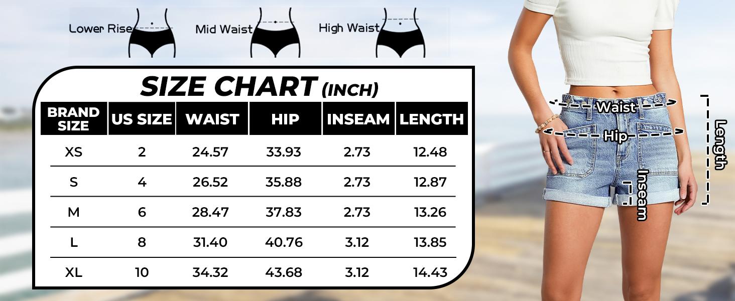EMMIOL Women Jeans Shorts Summer Mid Rise Sexy Stretchy Denim Hot Pants with Adjustable Waist Trendy