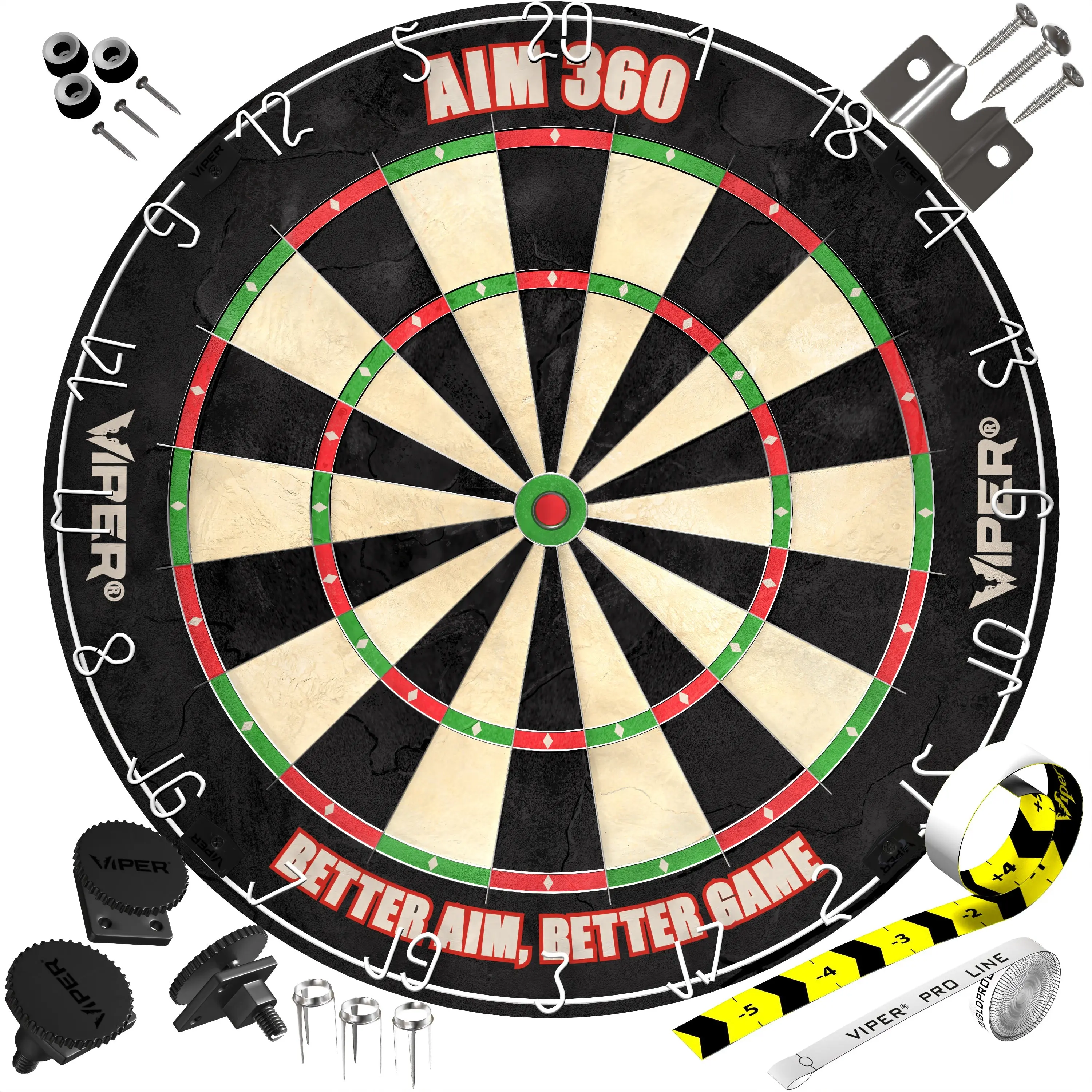 Professional Sisal Darts Board, 17.75” Regulation Size with Self-Healing Fibers, Staple-Free Spider, Rotating Number Ring & Training Targets, 17.75 Inches, Diamond Prints, Standard 17.75"