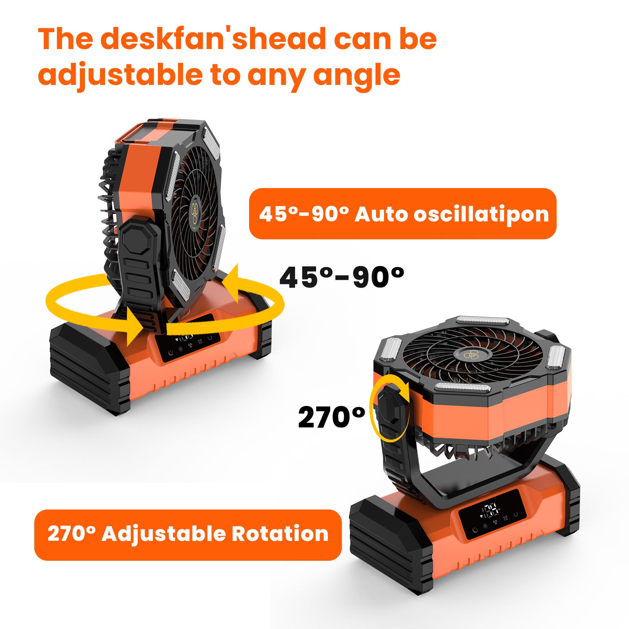 Featwell Portable Camping Fan Rechargeable 20000mAh Battery Operated with LED Lantern 5 Wind Speeds 4 Timer Modes Ideal for Picnics Fishing RVs Workplaces Power Outages Hurricanes