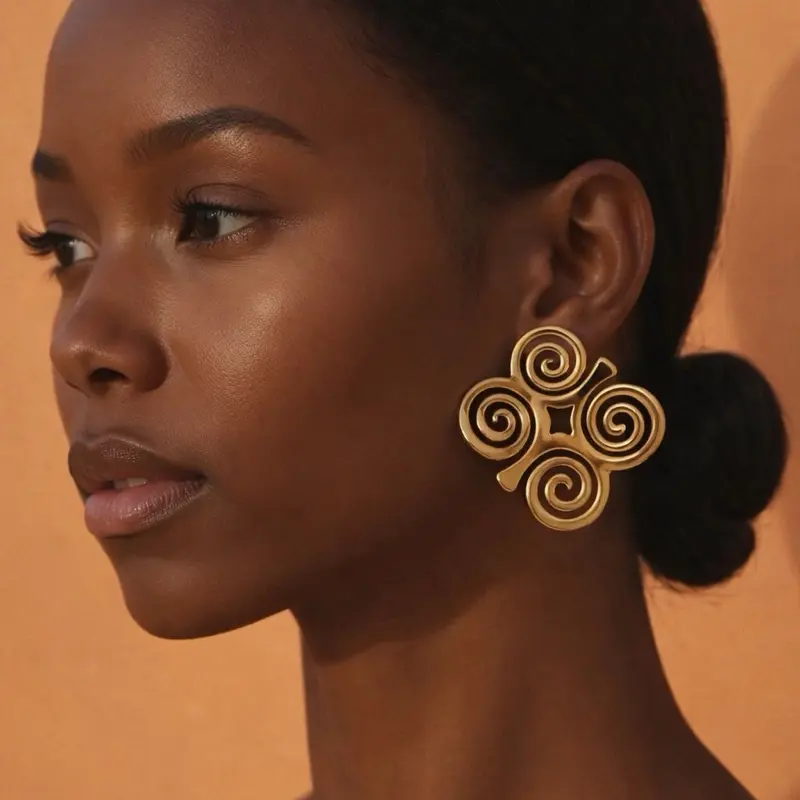 Elegant African Symbol Earrings Gold and Black Spiral Design in Clear Packaging Unique Gold Black Spiral Jewelry