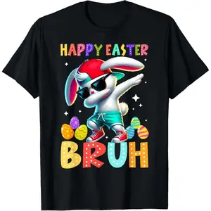 100% Premium Cotton Happy Easter Bruh Bunny Rabbit Easter Day 2025 Boys Girls T-Shirt