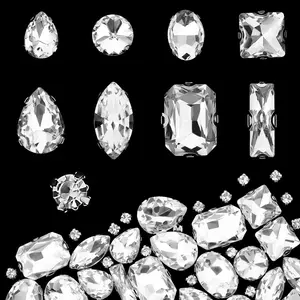 Crystal Gems 240 PCS Sew on Rhinestones Mixed Shapes Glass Rhinestones Sew on Mental Flatback Silver Claw