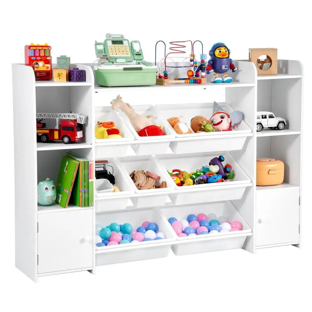 【SummerFinds】VEVOR Kids Toy Storage and Bookshelf,  , 4-Tier Large Toy Storage Organizer with 8 Flexible Plastic Bins, Kids Cubby Cabinet with Bookshelf for Study Room, Bedroom, Playroom, Classroom, Nursery, White
