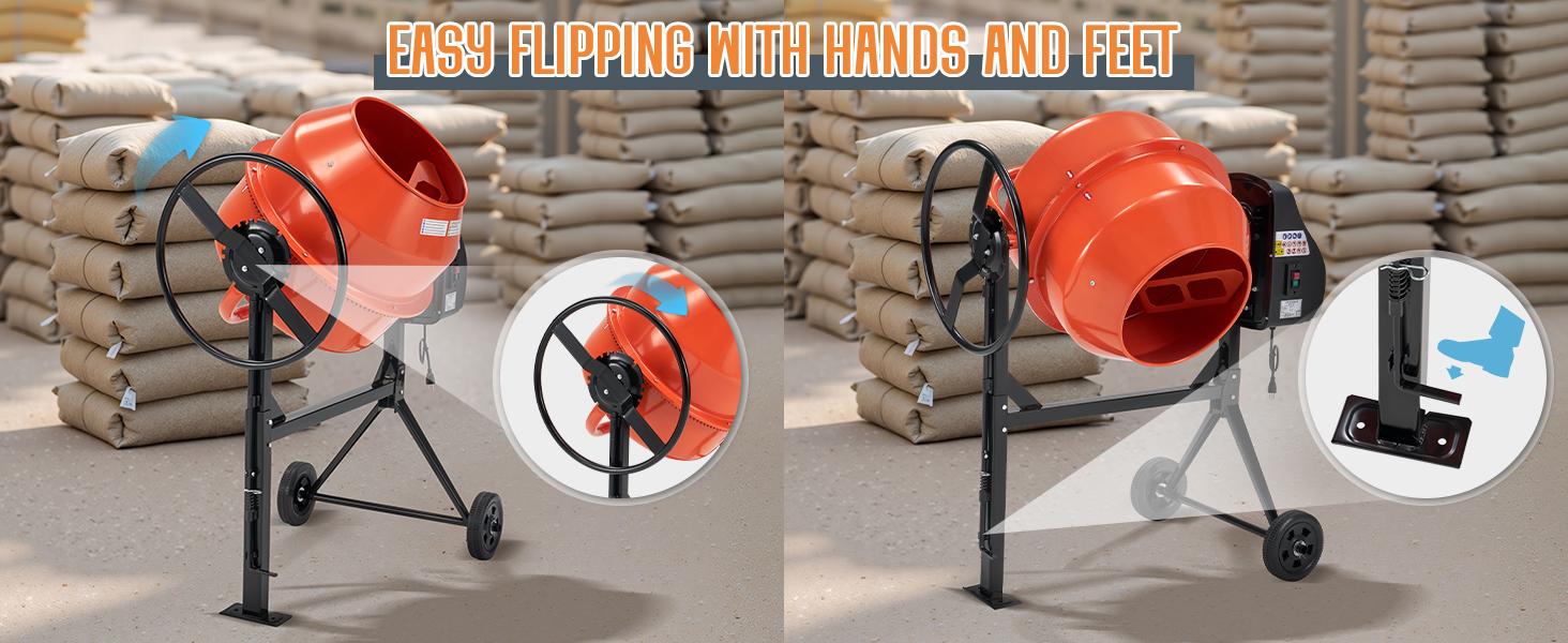 AMERLIFE 4.9 Cu.Ft. Electric Cement Mixer,375W/550W Portable Concrete Mixing Machine with 140L Drum, 110V Motor, 30RPM Rotation for Mortar, Stucco, and Feed