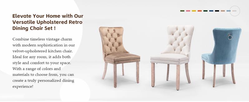 Velvet Dining Chairs Set,Upholstered Dining Room Chairs with Ring Pull Trim&Solid Wood Legs,Farmhouse Tufted Kitchen Chairs