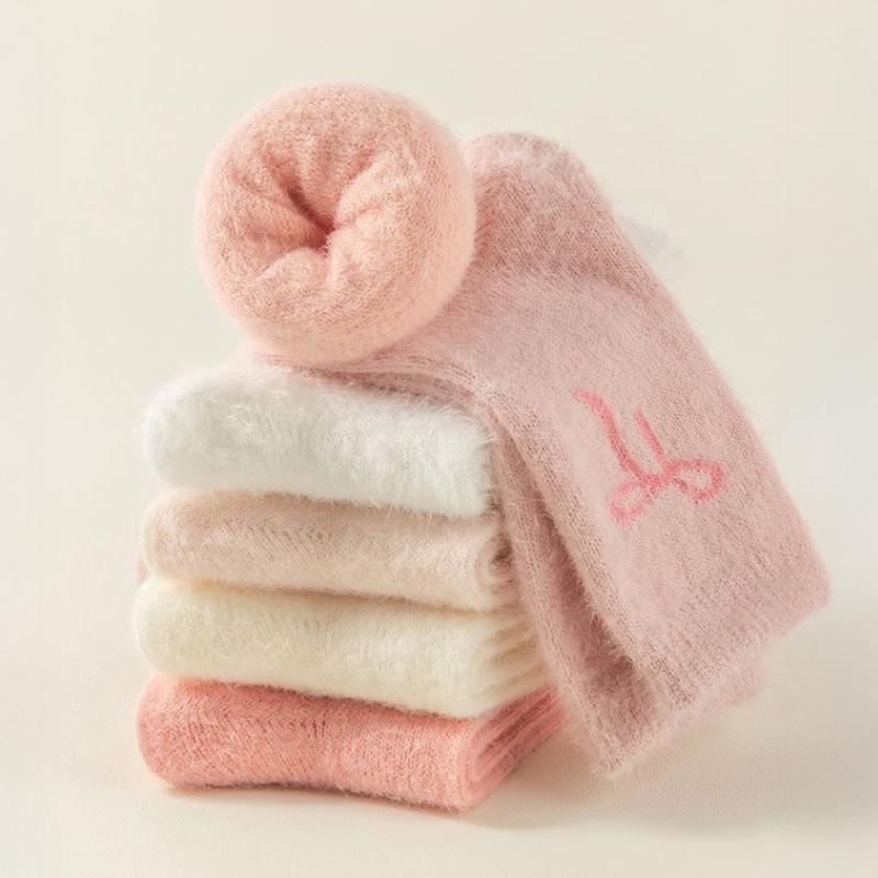 KatchMe Women's Lovely Heart-Shaped Smooth Fluffy Thermal Mid-Calf Socks, Cozy Multi-Pack Basic Socks for Fall & Winter, Vibrant 5-Pack Fuzzy Socks