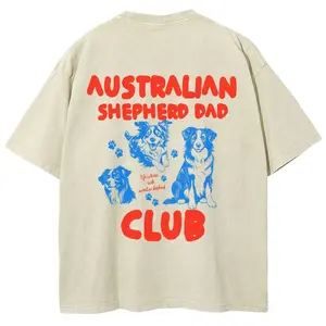 Australian Shepherd Dad Club T-shirt, Unisex Casual Cotton Comfort Shirt, Vintage CrewNeck Acid Washed Oversized Drop Shoulder Heavyweight T-shirt, Baggy Workout Tops Short Sleeve Shirt