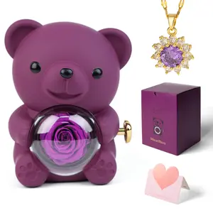 StarMotion True Love Gift- Valentine's Day Real Rose Bear,Purple diamond necklace, this radiant and romantic gift is perfect for Valentine's Day ,a heartfelt token of affection for the cherished women in your life: mom, girlfriend,wife