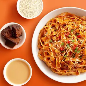 Sweet Spicy Sichuan Chili Oil Wide Noodles, Chewy Non-Fried Instant Knife-Shaved Style Ramen, Authentic Chinese Flavor Asian Noodle Snack, Quick Meal, Pack of 4