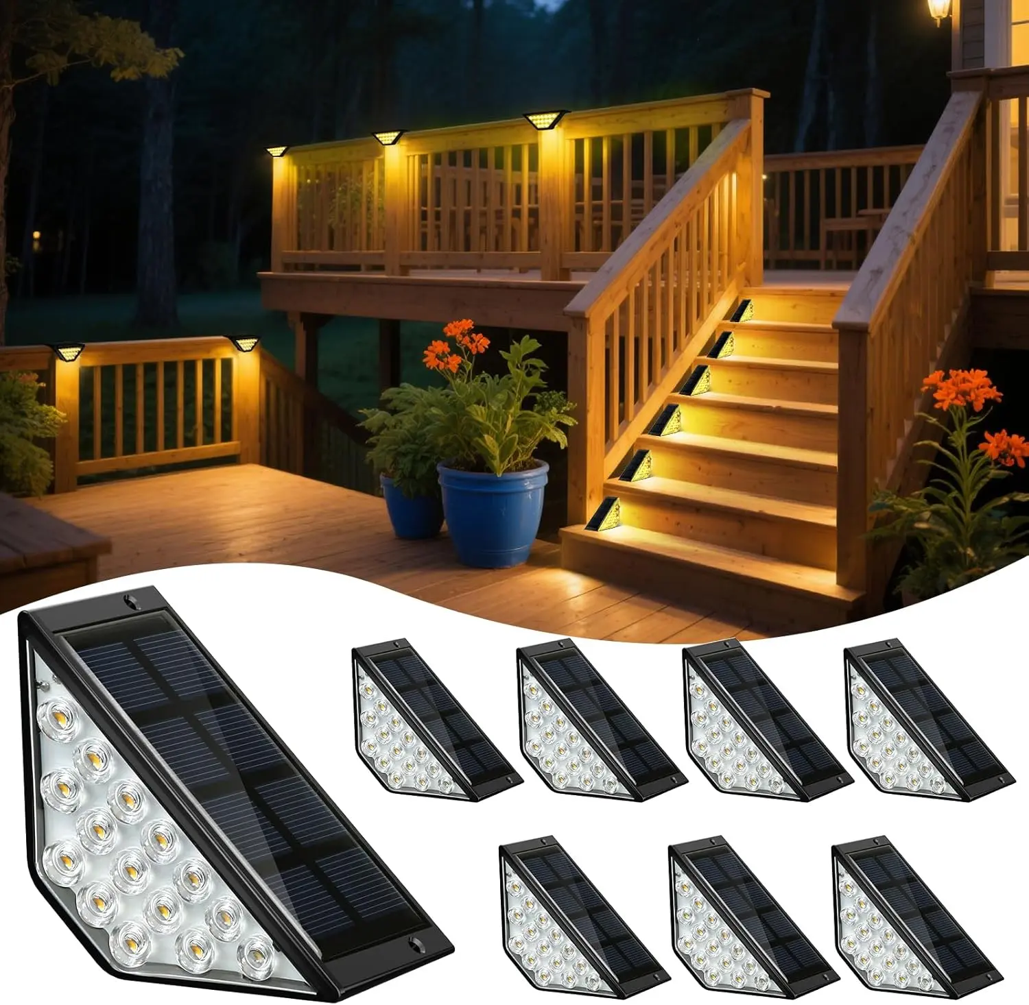 Solar Step Lights for Outside, Solar Stair Lights Outdoor Waterproof, Deck Step Lights for Fence, Patio, Yard, Porch, Front Door, Sidewalk, Garden, Patio Decor