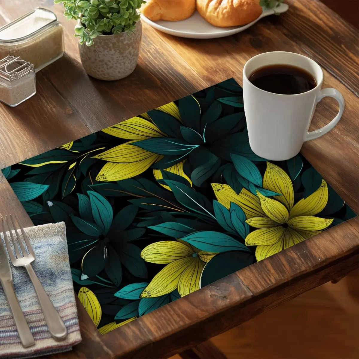 MWW CPPM1418MOP5DU 14x18 in. Solid Yellow Lightweight Durable Rectangular Polyester Tableware Placemat - Spill-Preventing, Scratch-Resistant, Indoor Stylish Accent for Family Gatherings, Home Decor Enthusiasts, Modern