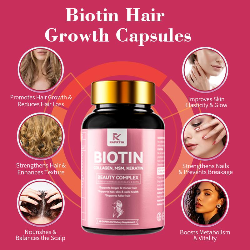 Stronger, Fuller Hair & Scalp support, High Potency Biotin 10,000mcg with collagen,MSM & Keratin, Promotes Thicker, Healthier Hair, Strong Nails & Glowing skin, Hair Growth Vitamins, 60 Capsules