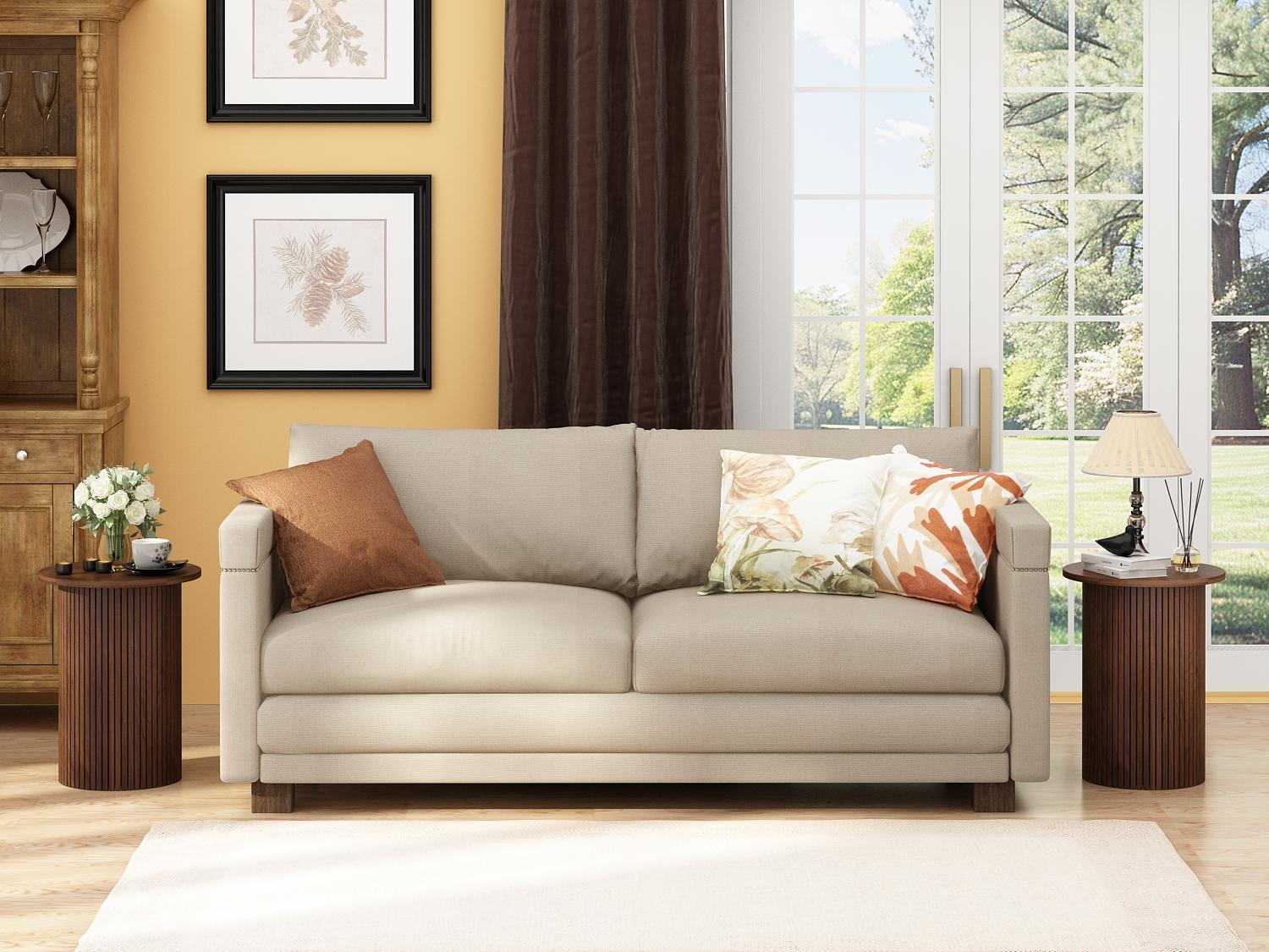 PieDle Round Fluted End Table,Small Accent Pedestal Side Table, Wood Fluted Nightstand Bedside Table for Living Room, Bedroom, Handcrafted Finish, Natural