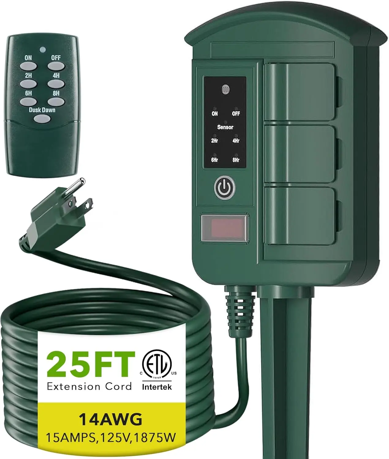 BN-LINK Outdoor Power Strip Accessories with 25FT Extension Cord, Remote Control Dusk-to-Dawn Waterproof Light Timer, 6 Grounded Outlets for Halloween/Christmas Decorations, 15A/1875W Equipment for Wireless Devices (Manufacturer Warranty Included), Type B
