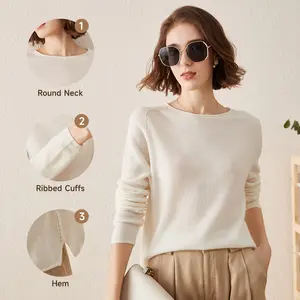 COMOBOCA 100% Cashmere Womenswear Tops, Long Sleeve Regular Fit Knitwear Sweater for Cozy Winter, Lightweight & Figure-Flattering Design, Soft Luxurious Feel