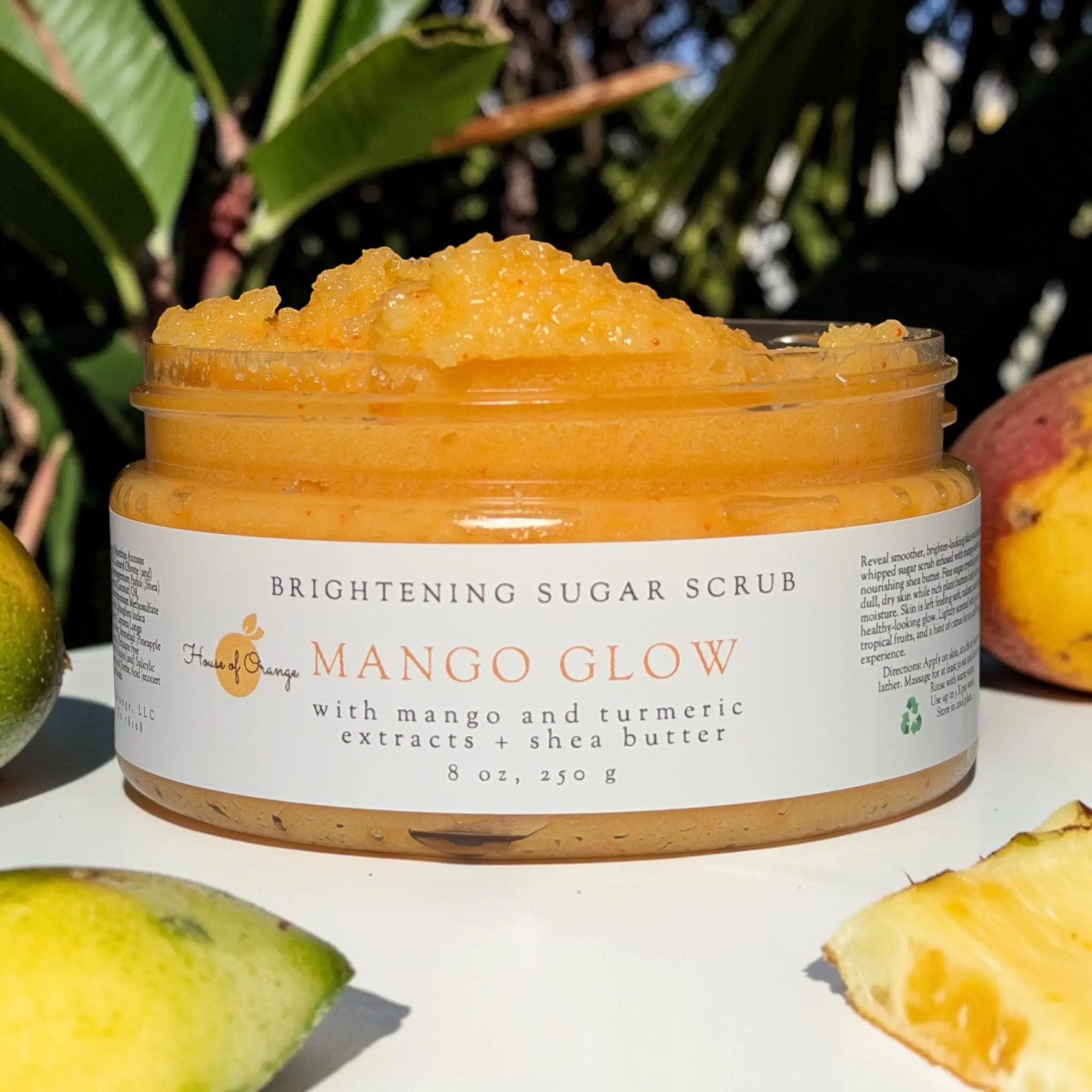 Mango Brightening Sugar Body Scrub/ Shea Butter + Coconut Oil, Mango + Turmeric Extracts , Gentle Exfoliator, Body Care