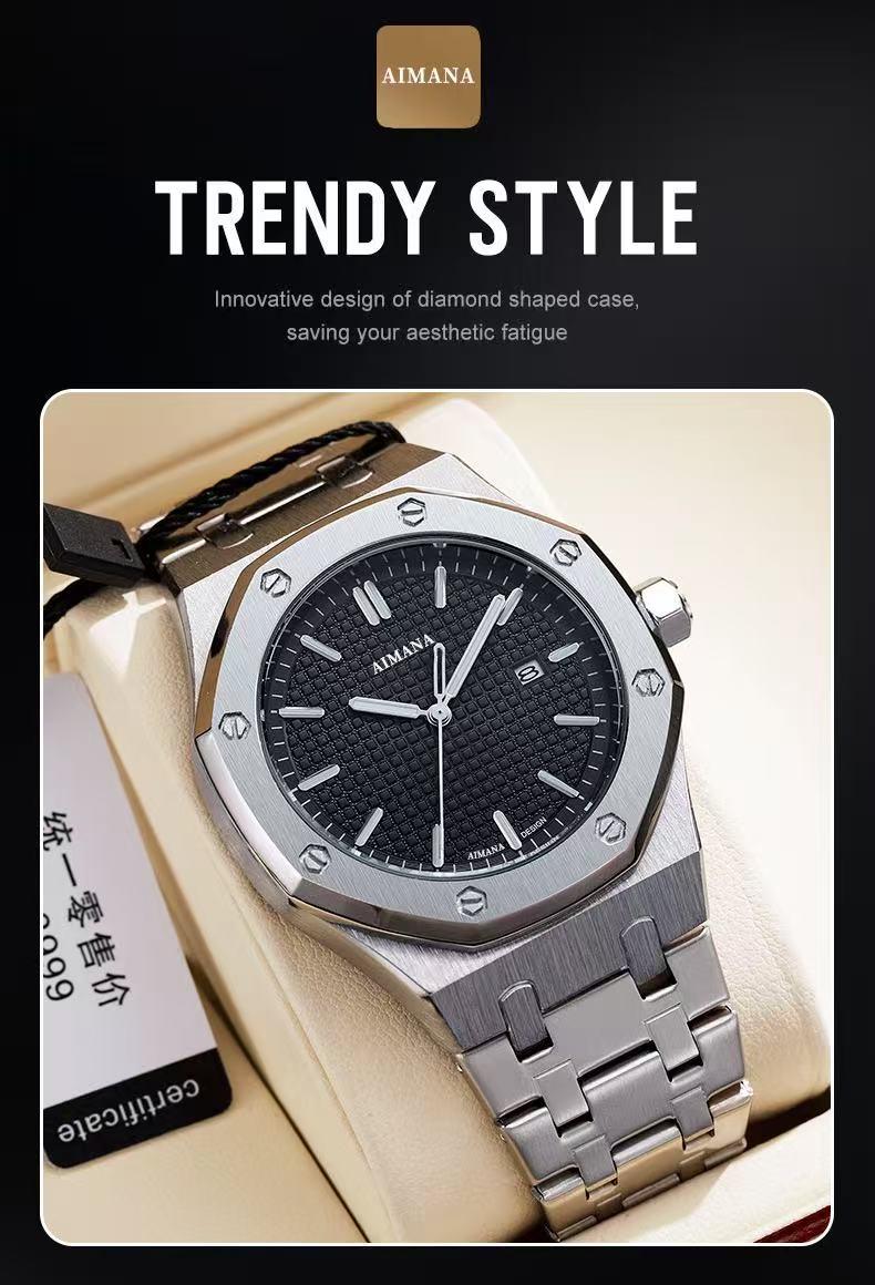 Buy One Get One Free – AIMANA Fashion & Versatile Watch with Original Swiss Movement, Calendar Function, Mechanical Style, Sapphire Crystal, Alloy Strap, Luminous and Waterproof Design