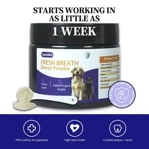 Nuzoko Fresh Breath Dental Powder - Teeth Cleaning & Breath Freshener for Small Dogs & Cats - Targets Tartar & Bad Breath - 80 Scoops, 1-2 Month Supply