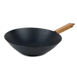 Alva 12" Pre-Seasoned Nonstick Carbon Steel Wok Pan - Wood-Handled, Oil-Ready, Non-Toxic, Induction & Stove Compatible Cookware for Stir-Frying, Searing