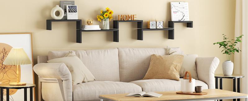 Set of 5 Floating Shelves for Wall, Wall Shelves for Bathroom, Bedroom, Living Room, Kitchen, Office, Wood Shelves for Home Decor