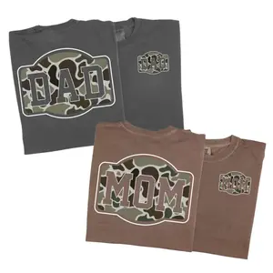 Comfort Colors Camouflage Dad & Mom T-Shirt, Retro Matching Couple Shirt, Trendy Family Tee, Gift For Dada Mama, Varsity Couple Tee, Duck Camo Dad Outfit