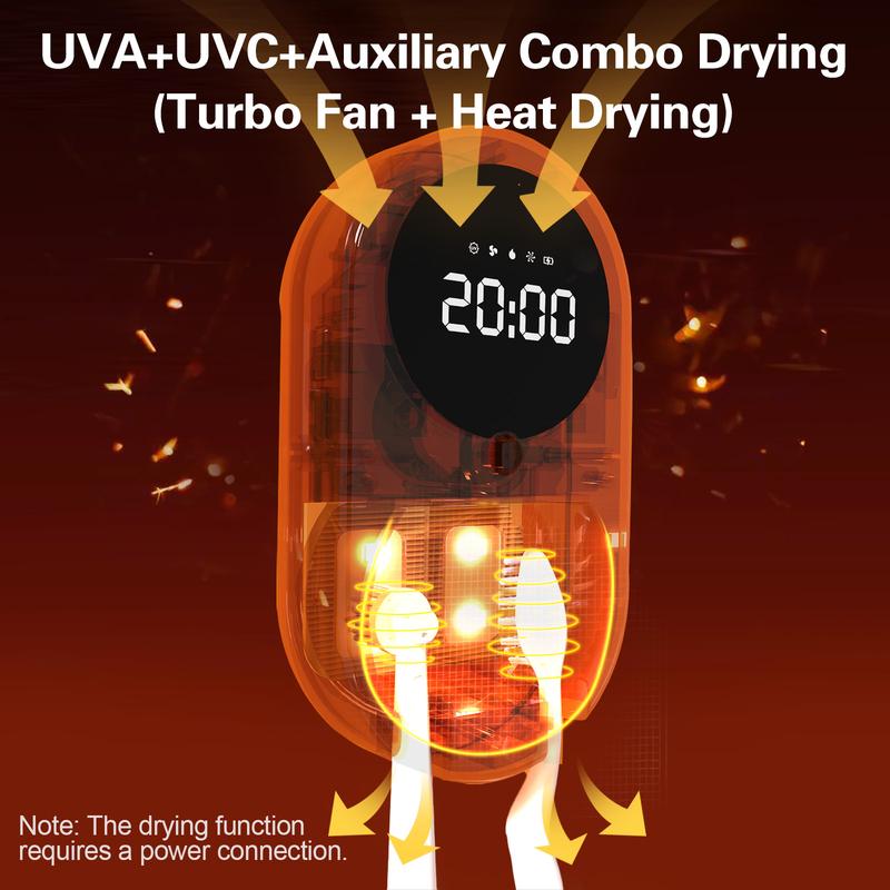 iHave Smart UV Toothbrush Sanitizer Holder with Turbo Air Drying & Heating,360° Deep Clean Care Using UV&Ionic Technology,Wall Mounted & Portable Rechargeable Design, Touch & Gesture Control, Hygienic Oral Care Solution for Kids & Adults at Home or Travel